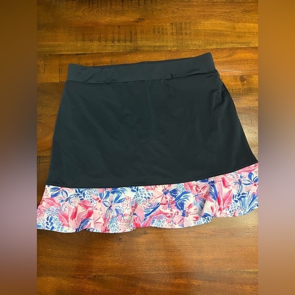 Stella Parker Pants - NEW! Stella Parker Golf Skort M | Blue w/ Pink Floral Ruffle Hem Tummy Control